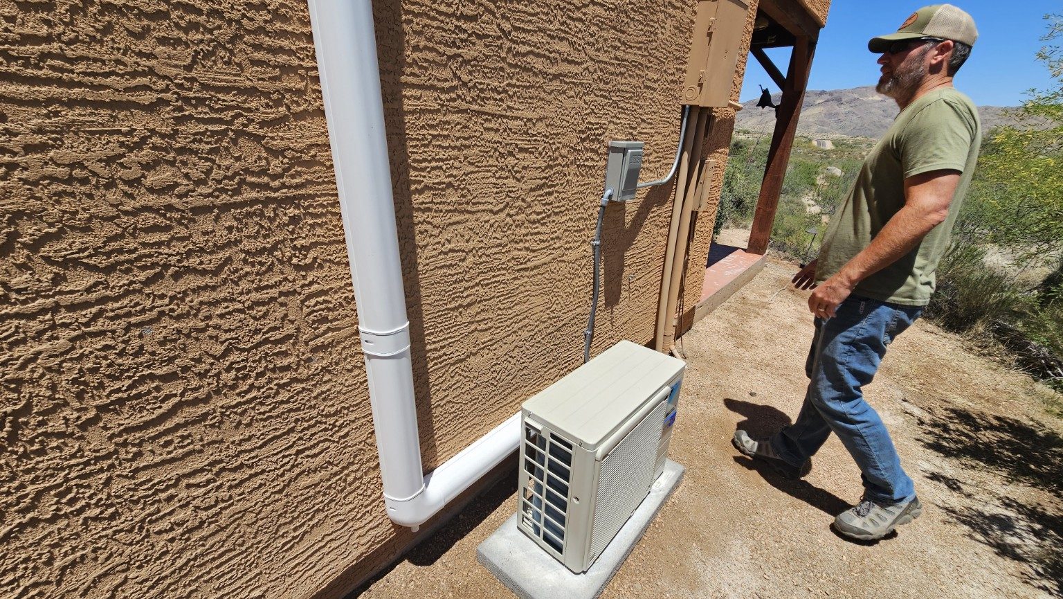 Mini split condenser installed at an Arizona mountain property